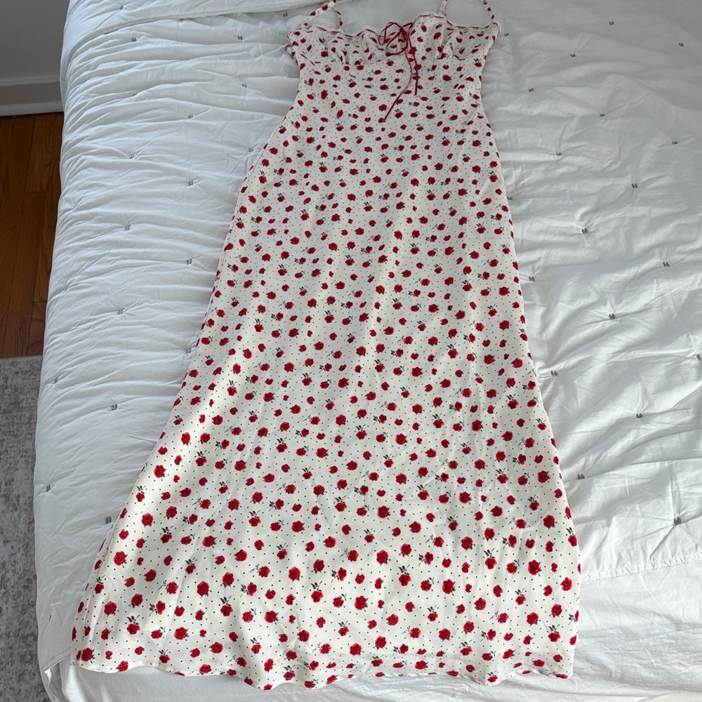 White Slip Dress with Red Floral Print
